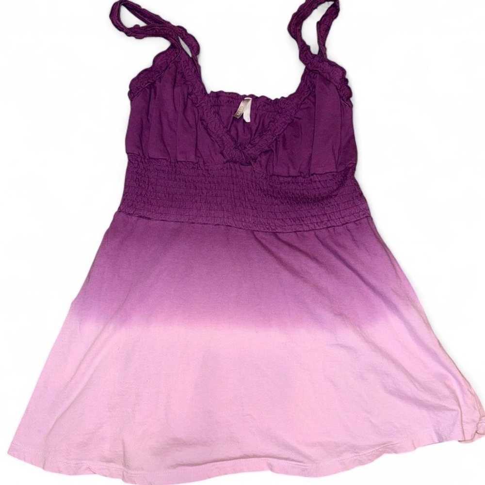 Purple Boho Ombre Tie-Dye Smocked Tank Top